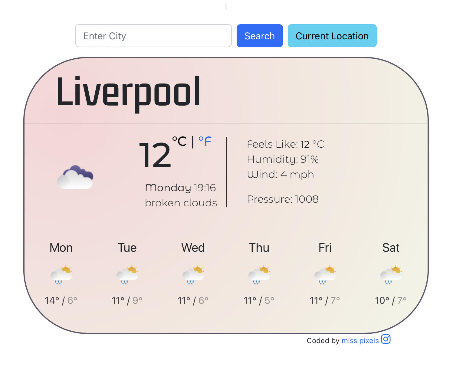 image showing a weather app